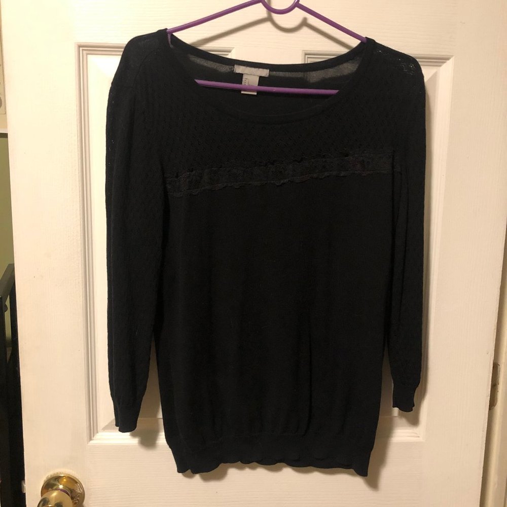 H&M black lace sweater 3/4 sleeve L
